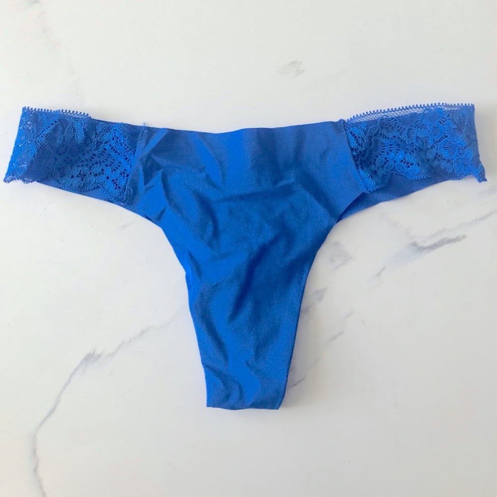 Lace Trim Thong Panty Bright Blue Size S